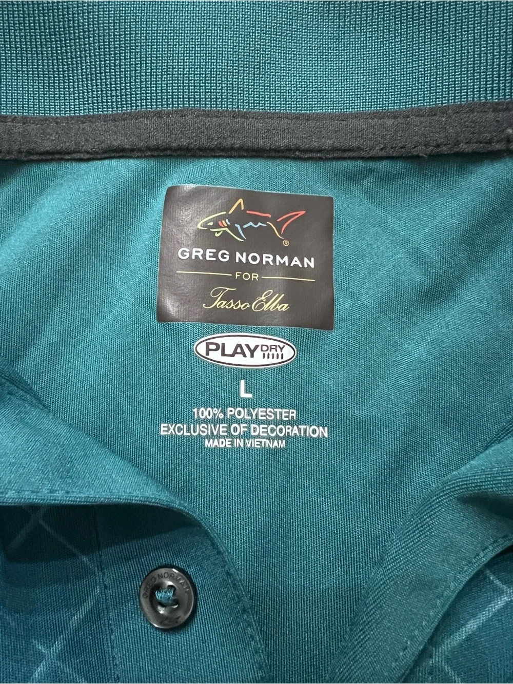 Greg Norman for Tasso Elba Play Dry Polo Shirt Mens Large Teal Geometric Golf L